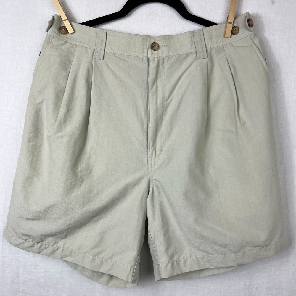 Vintage Cotton Nylon Blend Short Men 36 Pleated Unisex 90s Khaki Hiking Nautical